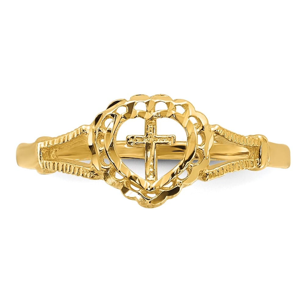 14k Yellow Gold D.C. Cross in Heart Ring
