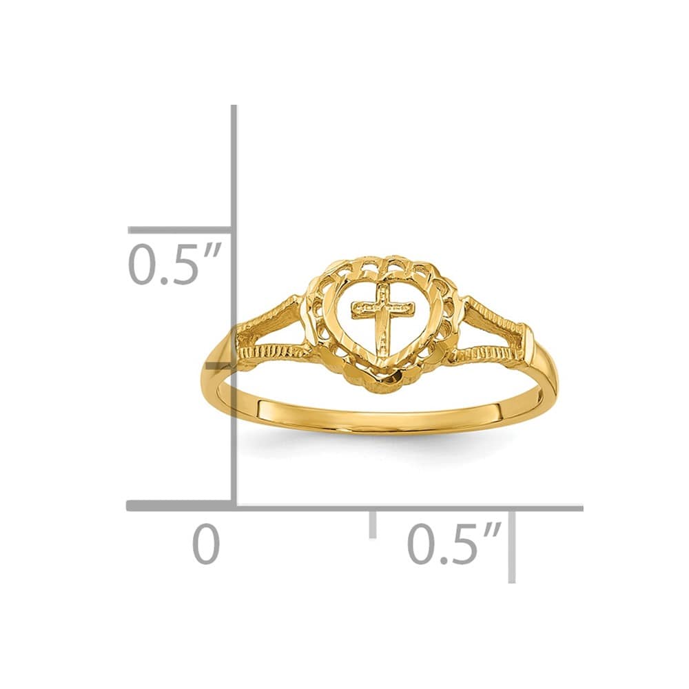 14k Yellow Gold D.C. Cross in Heart Ring