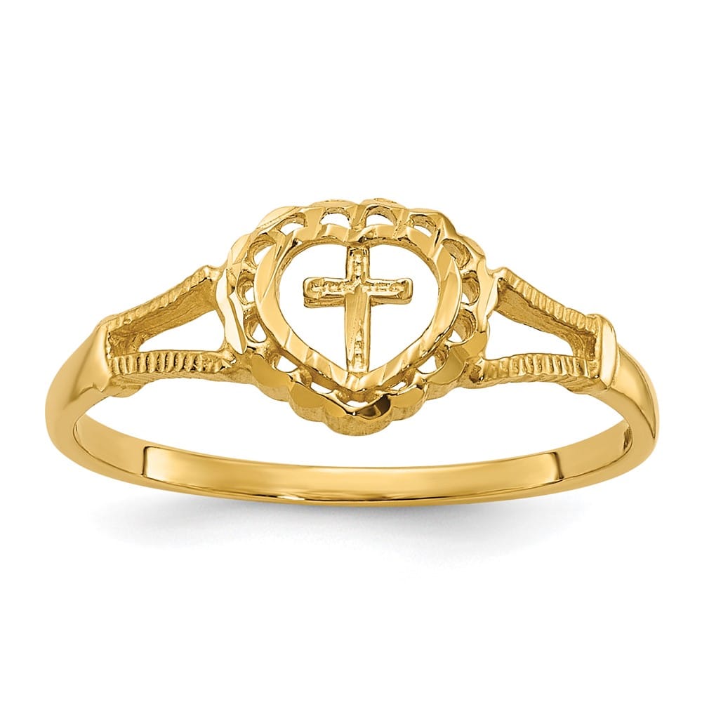 14k Yellow Gold D.C. Cross in Heart Ring