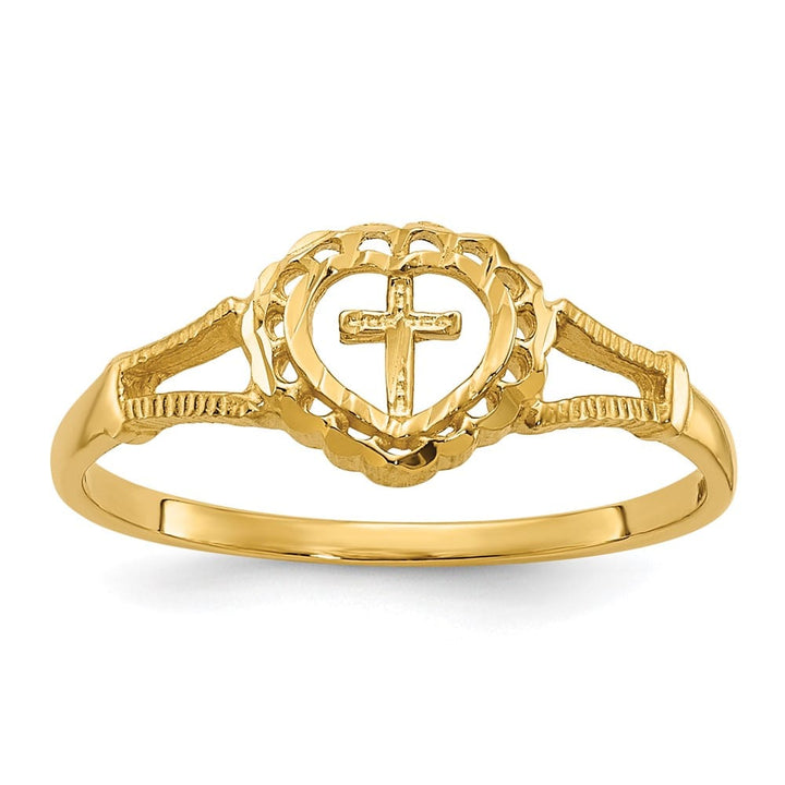 14k Yellow Gold D.C. Cross in Heart Ring