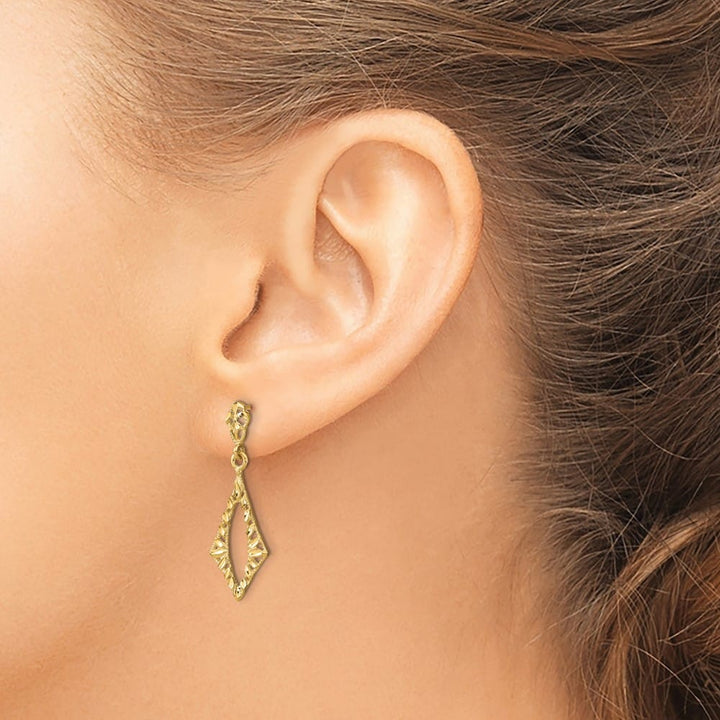 14K Yellow Gold D.C. Diamond Shape Dangle Post Earrings, view 3 of 4