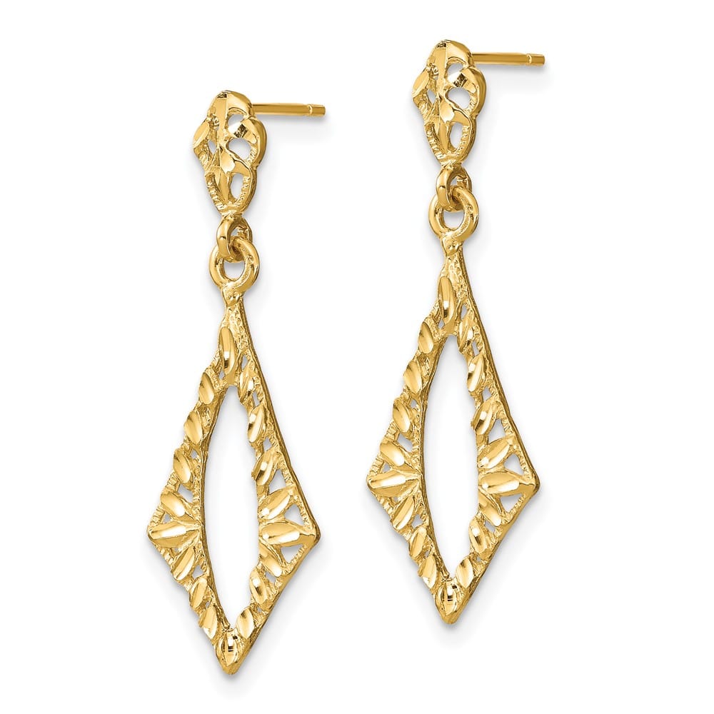 14K Yellow Gold D.C. Diamond Shape Dangle Post Earrings, view 2 of 4