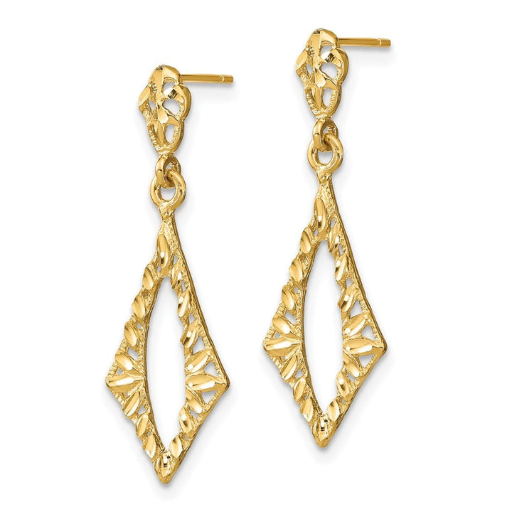 14K Yellow Gold D.C. Diamond Shape Dangle Post Earrings, view 2 of 4