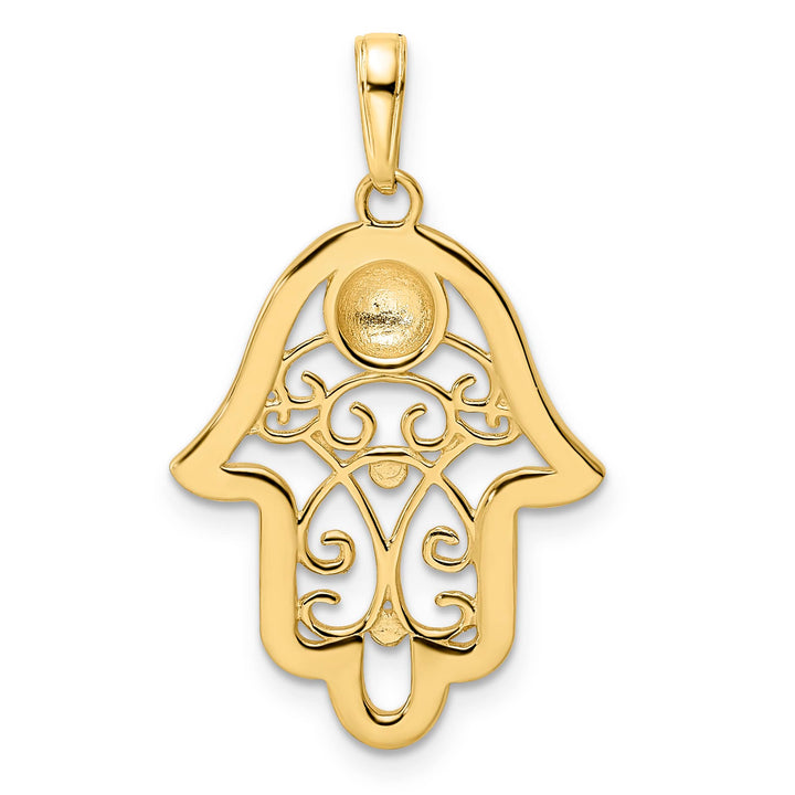 14K Yellow Gold D.C. Evil Eye Filigree Hamsa Pendant