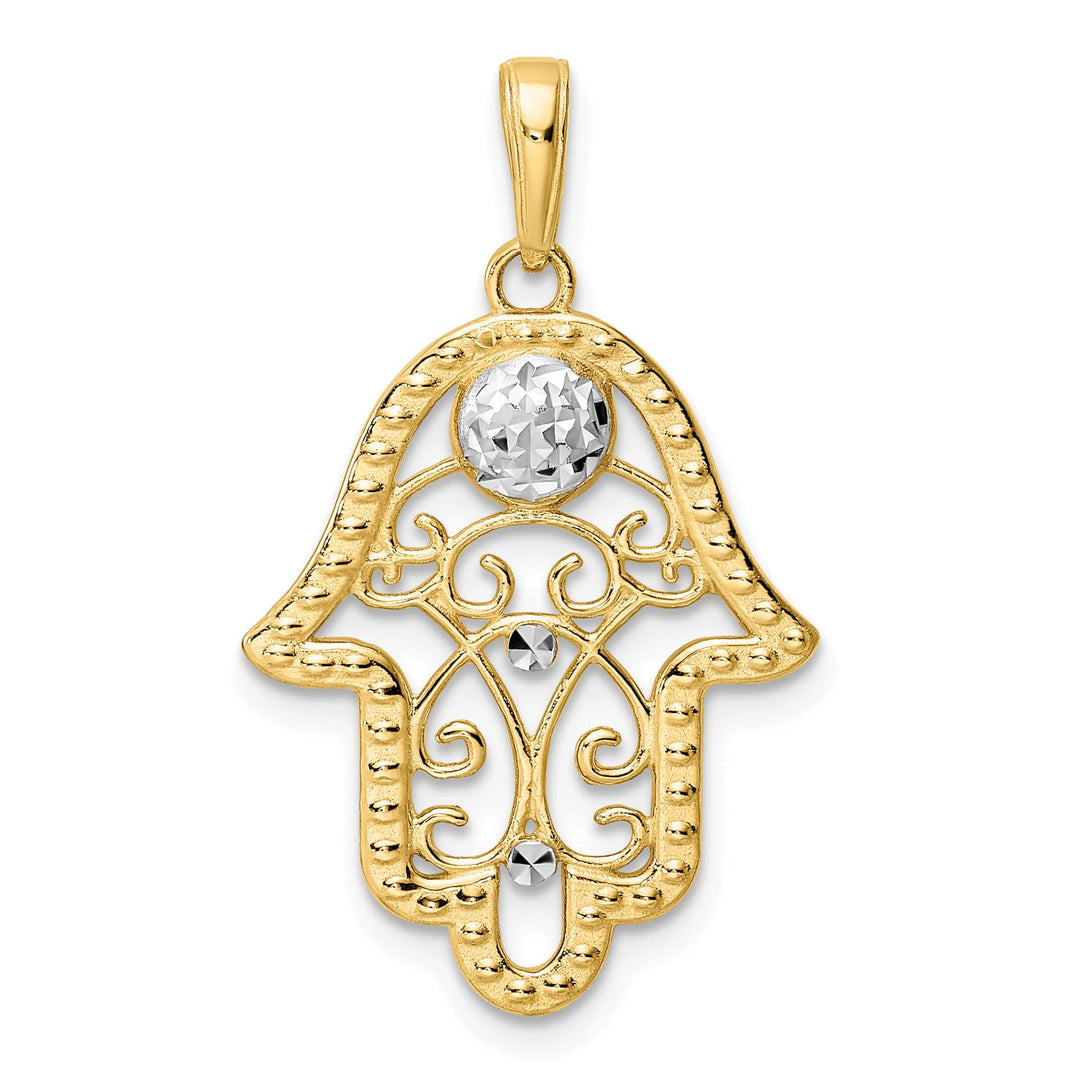 14K Yellow Gold D.C. Evil Eye Filigree Hamsa Pendant