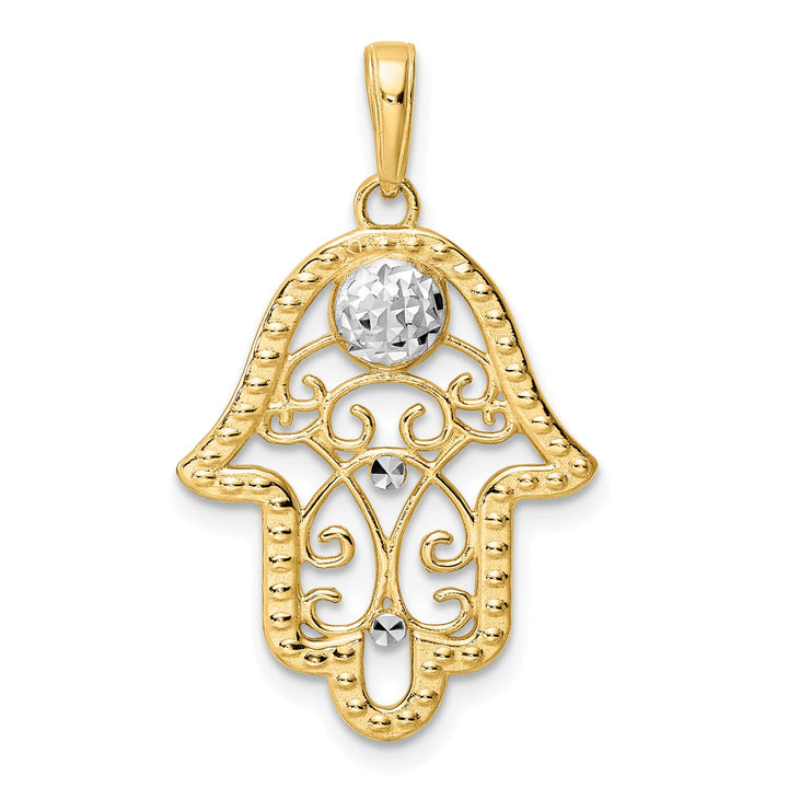 14K Yellow Gold D.C. Evil Eye Filigree Hamsa Pendant