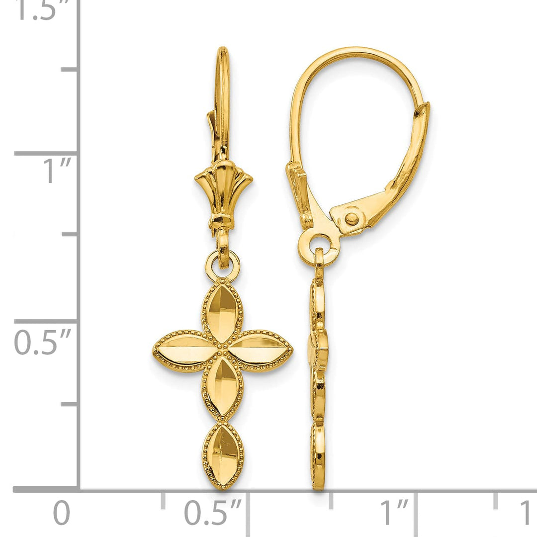 14K Yellow Gold D.C. Fancy Cross Dangle Leverback Earrings