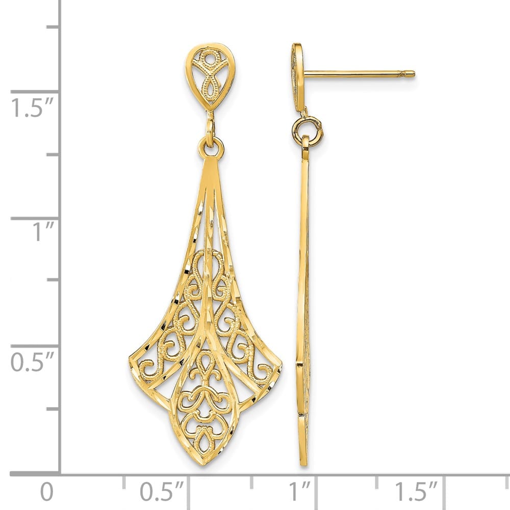 14K Yellow Gold D.C. Filigree Dangle Post Earrings, view 4 of 4
