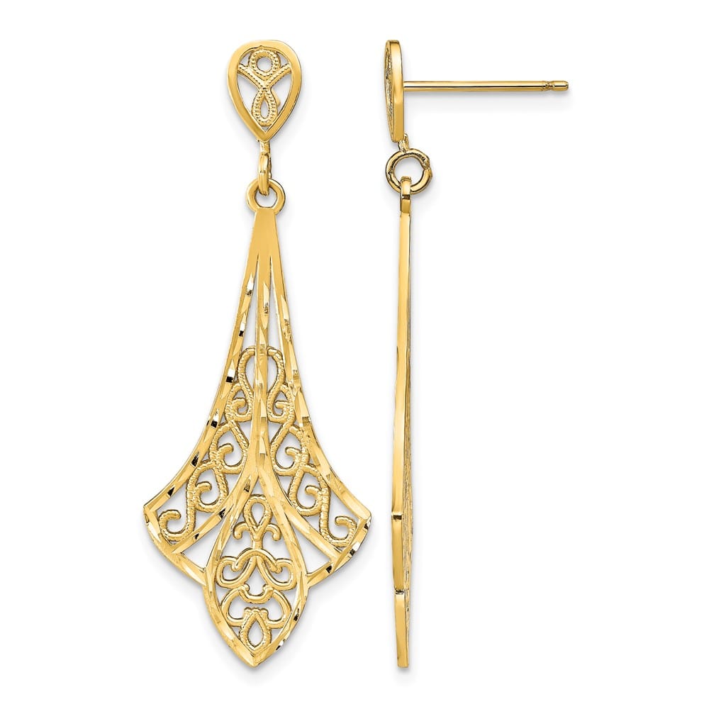 14K Yellow Gold D.C. Filigree Dangle Post Earrings, view 1 of 4