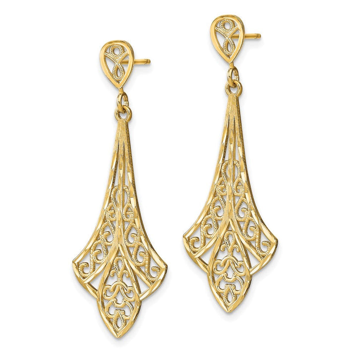 14K Yellow Gold D.C. Filigree Dangle Post Earrings, view 2 of 4