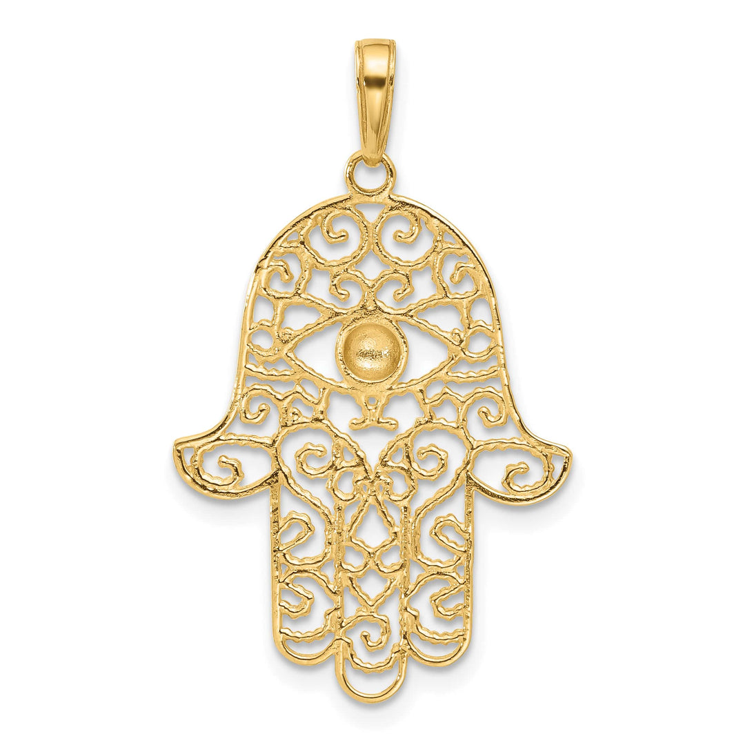 14K Yellow Gold D.C. Filigree Hamsa Hand Pendant