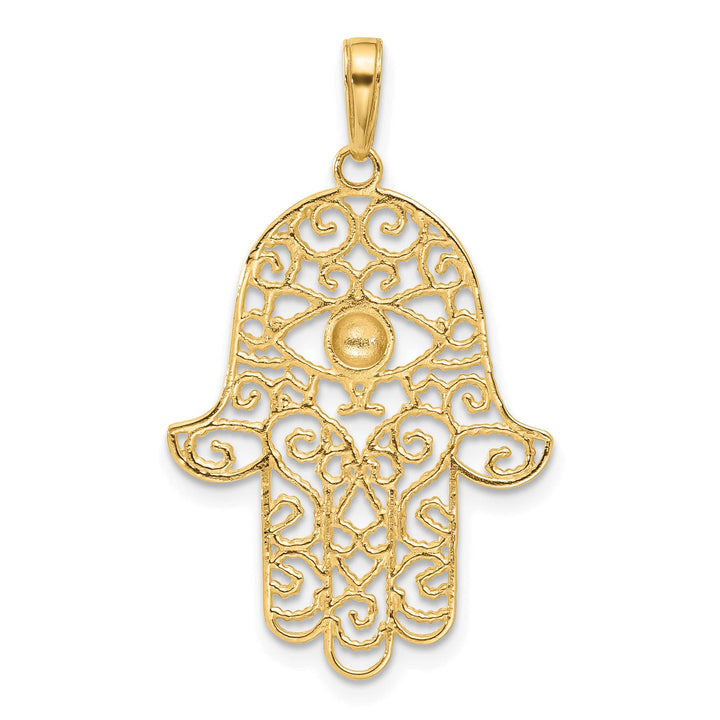 14K Yellow Gold D.C. Filigree Hamsa Hand Pendant