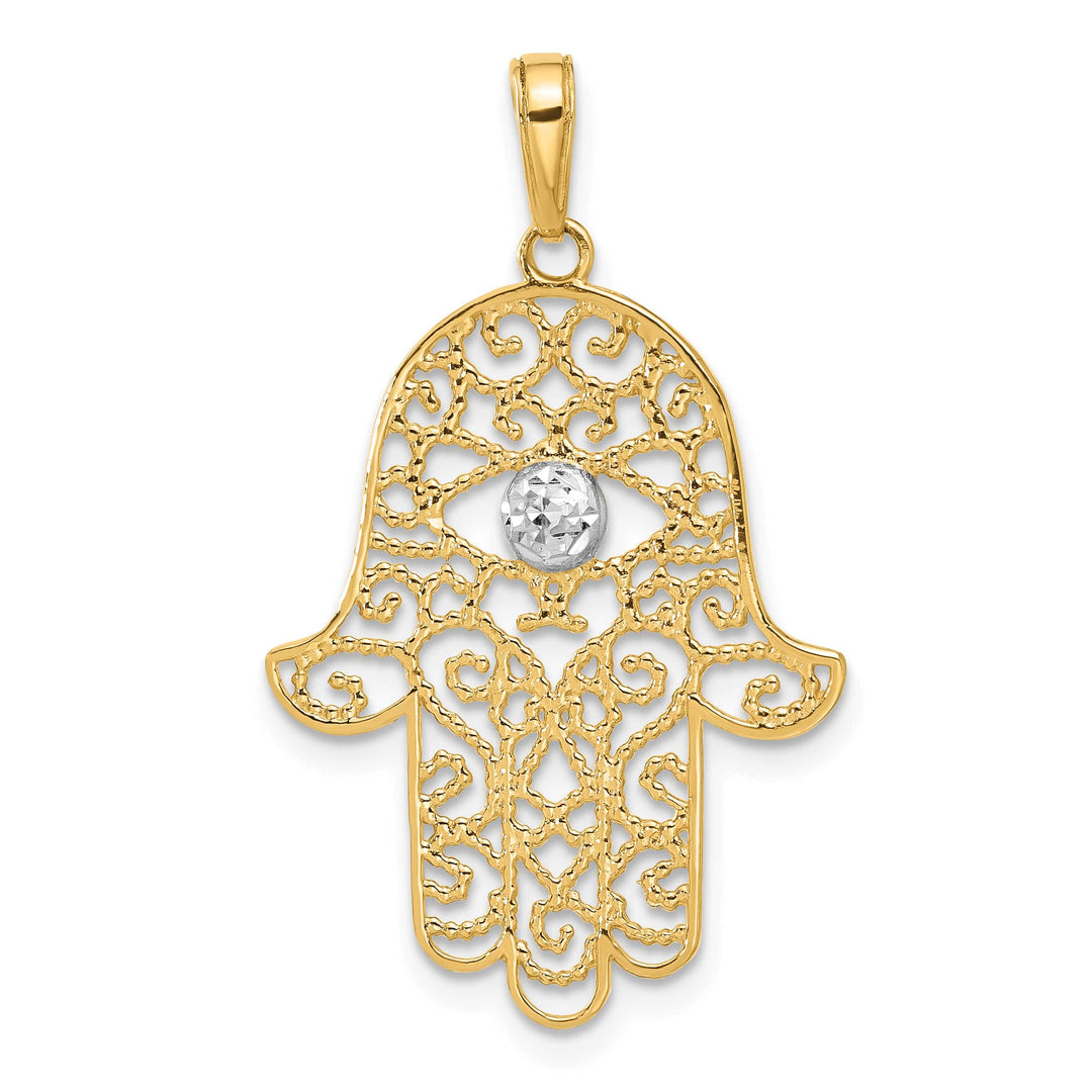 14K Yellow Gold D.C. Filigree Hamsa Hand Pendant