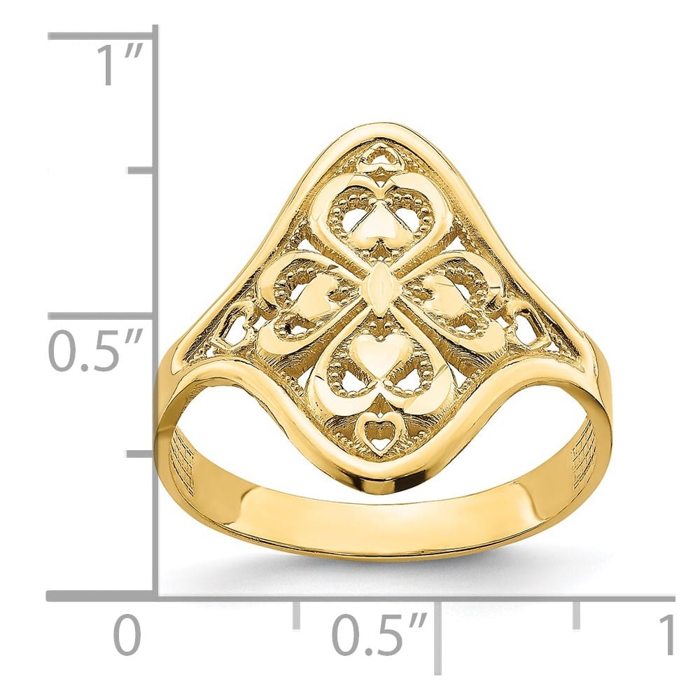 14k Yellow Gold D.C. Filigree Hearts Ring