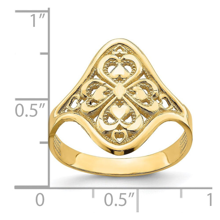 14k Yellow Gold D.C. Filigree Hearts Ring