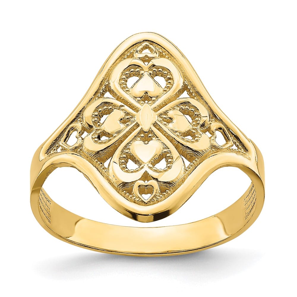 14k Yellow Gold D.C. Filigree Hearts Ring