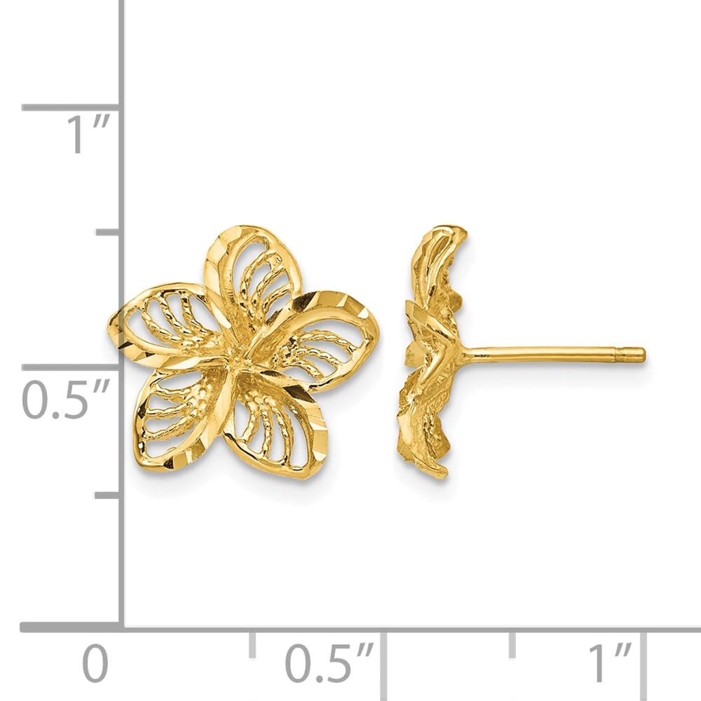 14K Yellow Gold D.C. Filigree Plumeria Post Earrings, view 4 of 4
