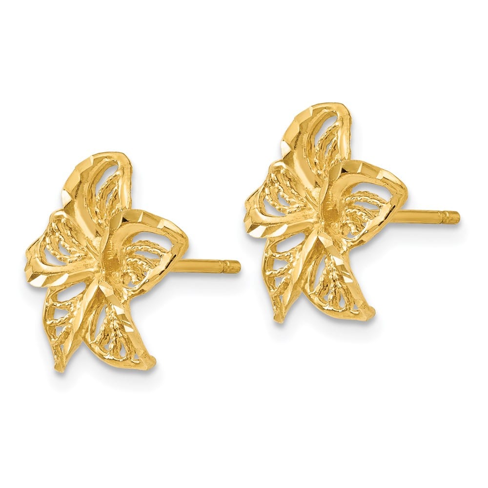 14K Yellow Gold D.C. Filigree Plumeria Post Earrings, view 2 of 4