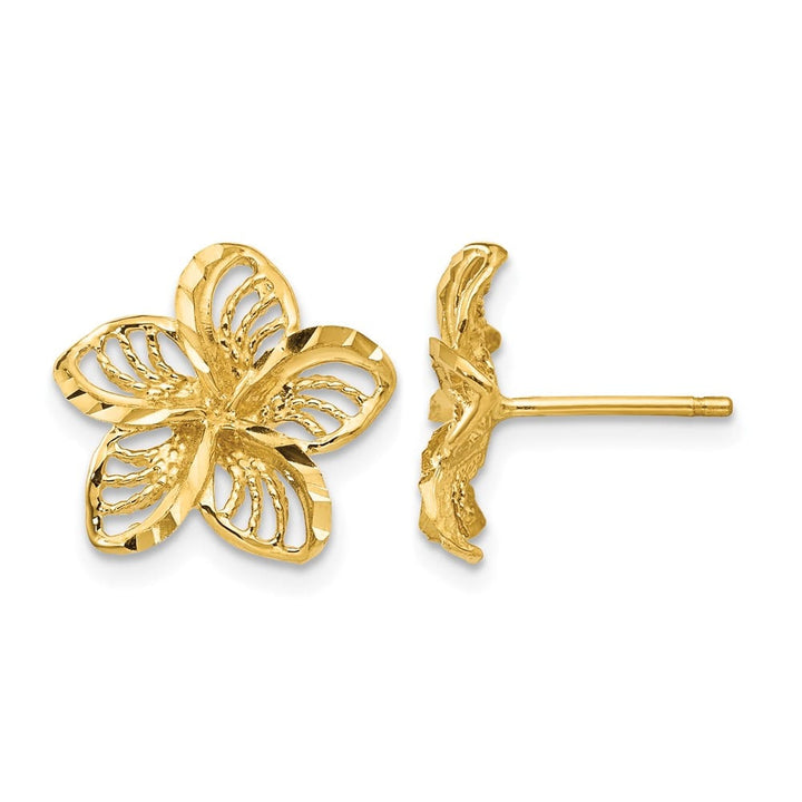 14K Yellow Gold D.C. Filigree Plumeria Post Earrings, view 1 of 4