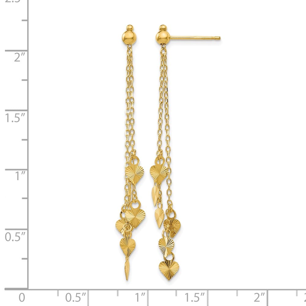 14K Yellow Gold D.C. Hearts and Chain Dangle Post Earrings, view 4 of 4