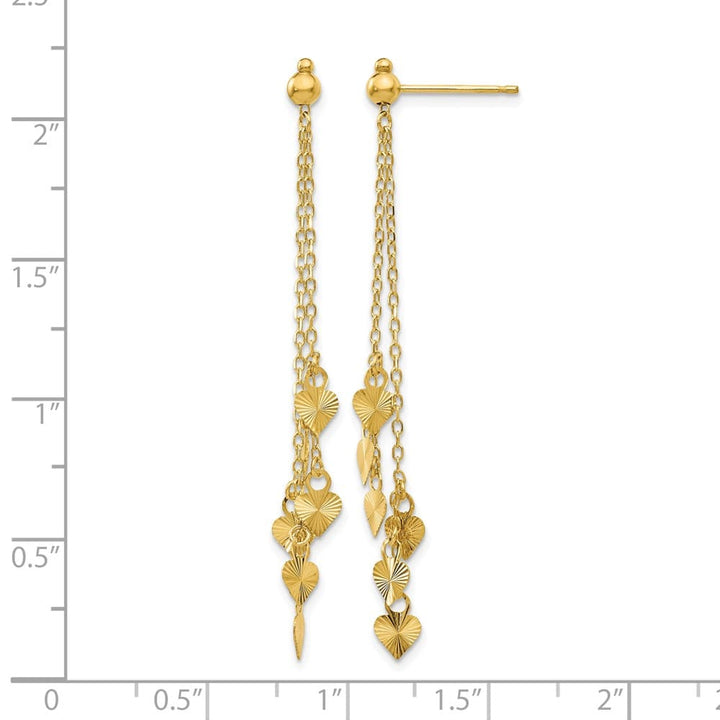 14K Yellow Gold D.C. Hearts and Chain Dangle Post Earrings, view 4 of 4