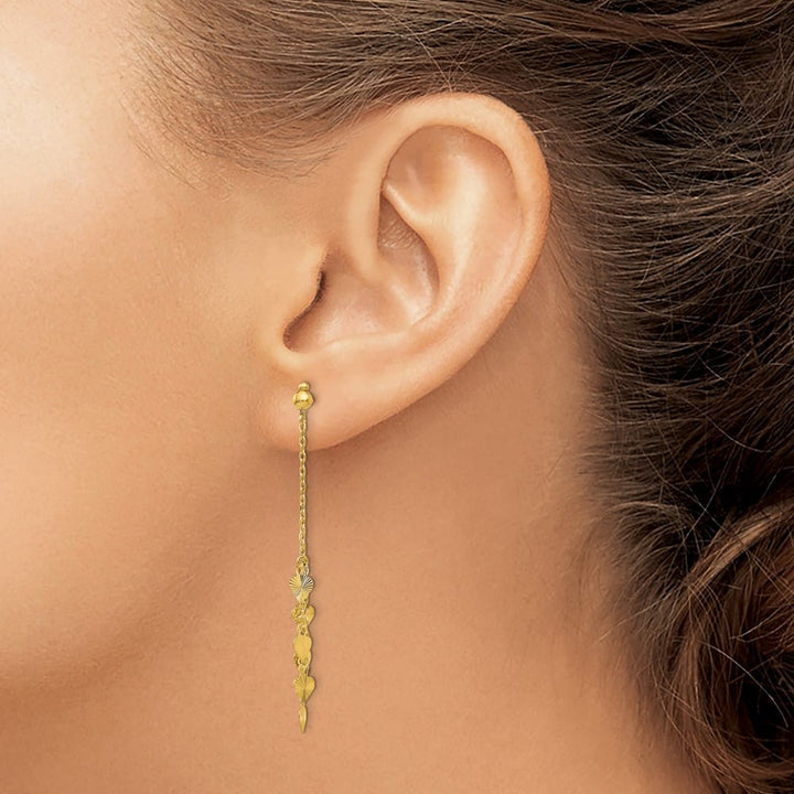 14K Yellow Gold D.C. Hearts and Chain Dangle Post Earrings, view 3 of 4
