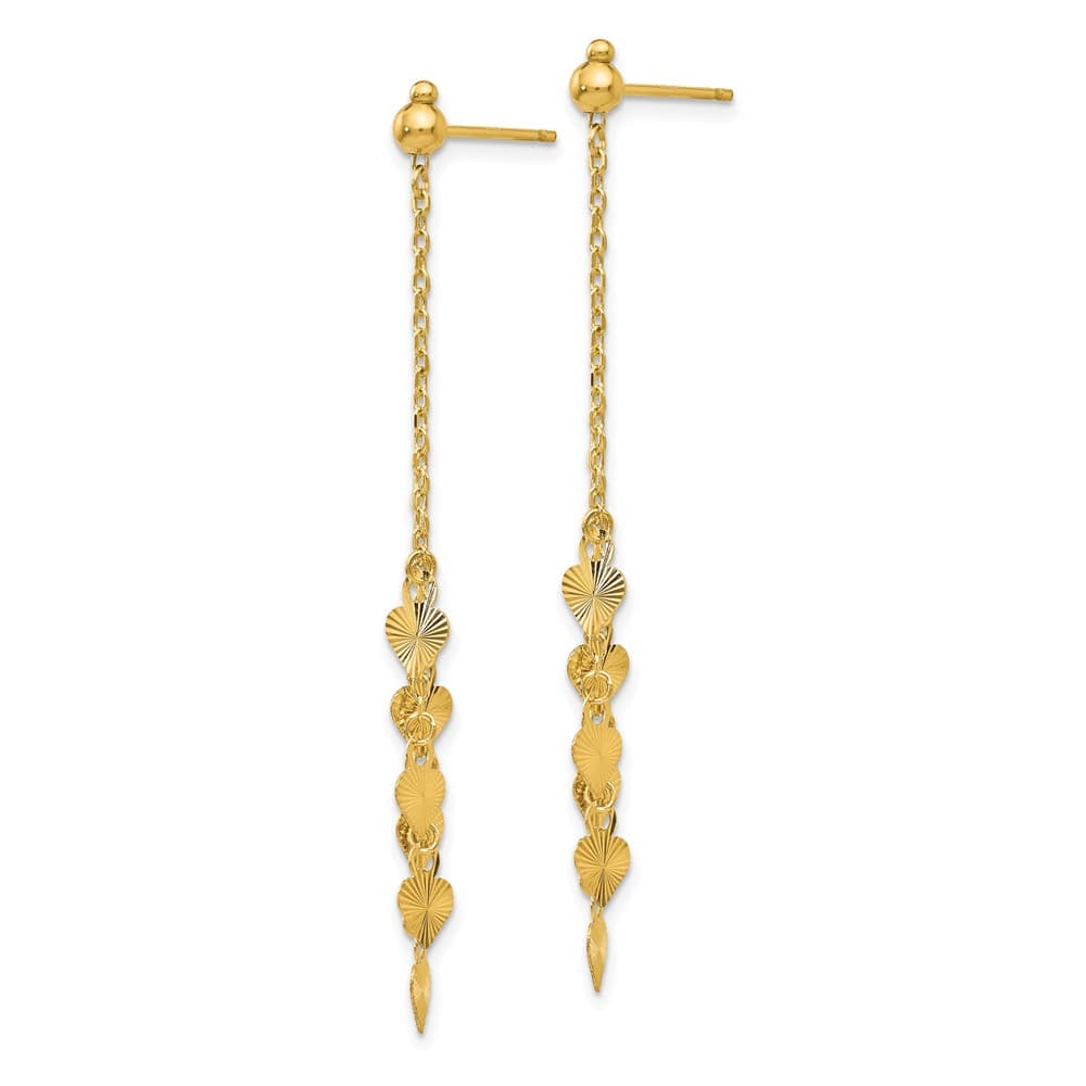 14K Yellow Gold D.C. Hearts and Chain Dangle Post Earrings, view 2 of 4