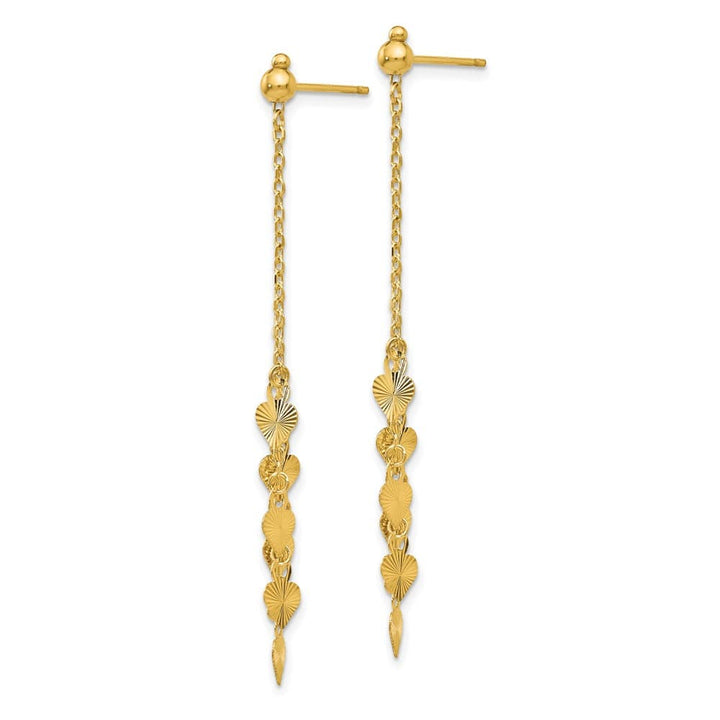 14K Yellow Gold D.C. Hearts and Chain Dangle Post Earrings, view 2 of 4