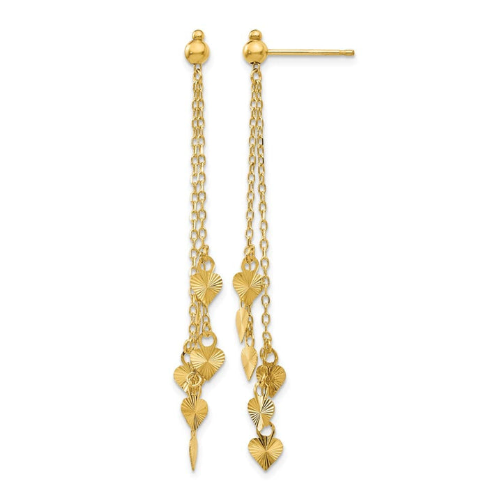 14K Yellow Gold D.C. Hearts and Chain Dangle Post Earrings, view 1 of 4