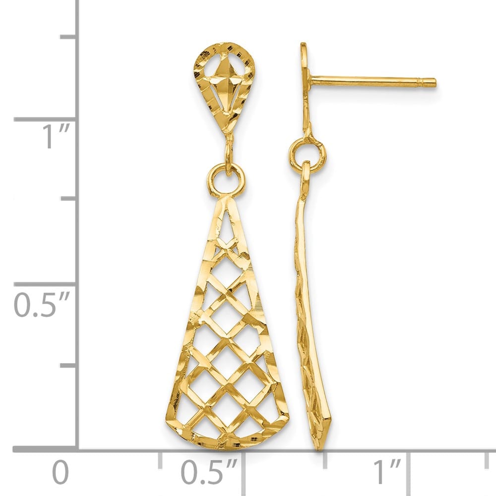 14K Yellow Gold D.C. Inverted Fan Dangle Post Earrings, view 4 of 4