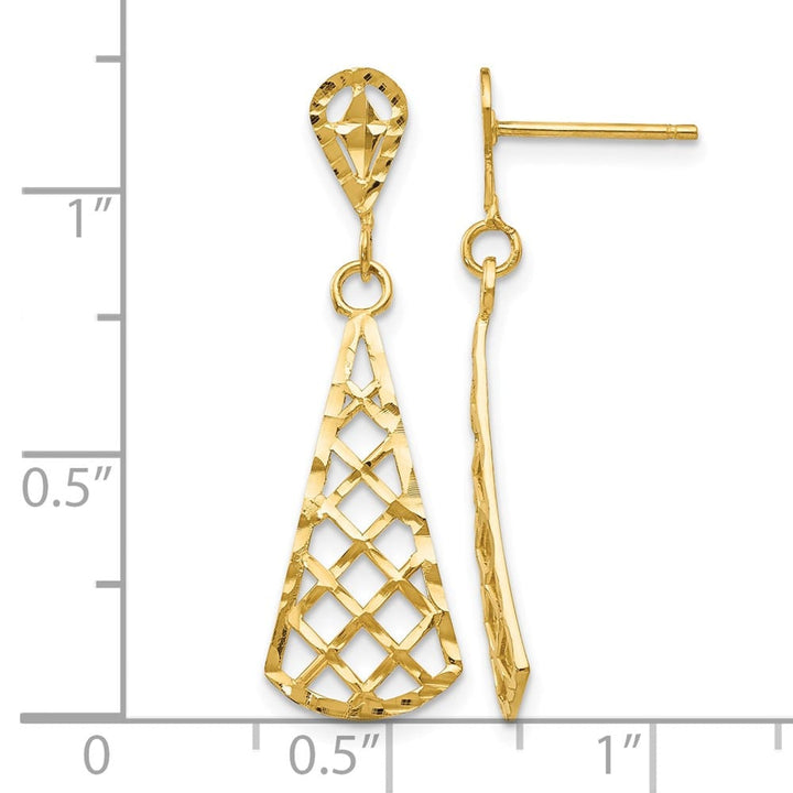 14K Yellow Gold D.C. Inverted Fan Dangle Post Earrings, view 4 of 4