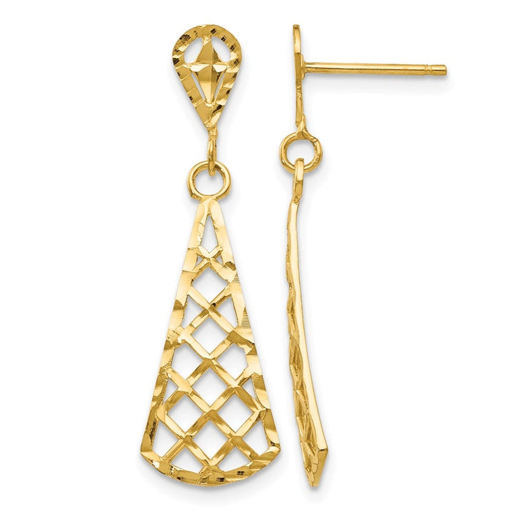 14K Yellow Gold D.C. Inverted Fan Dangle Post Earrings, view 1 of 4