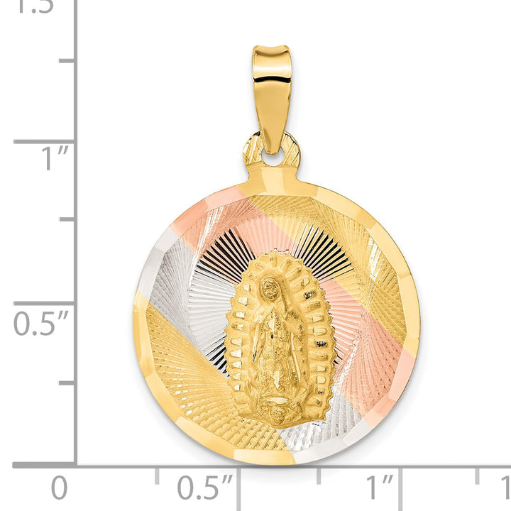 14K Yellow Gold D.C. Large Our Lady Of Guadalupe Round Pendant