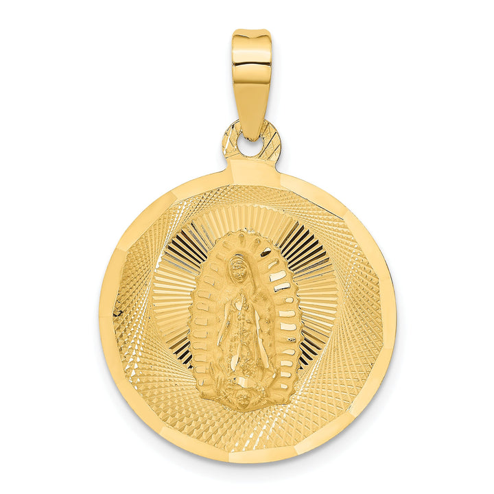 14K Yellow Gold D.C. Large Our Lady Of Guadalupe Round Pendant