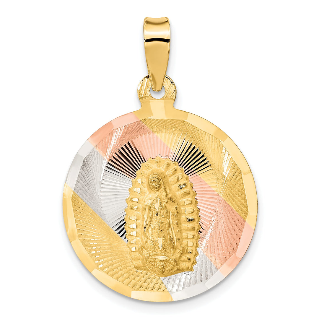 14K Yellow Gold D.C. Large Our Lady Of Guadalupe Round Pendant