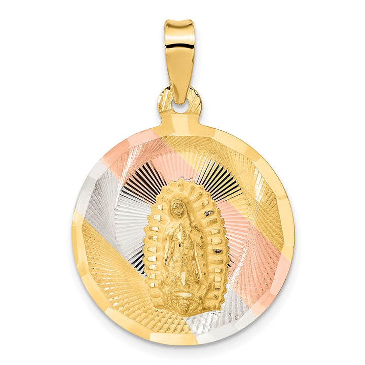 14K Yellow Gold D.C. Large Our Lady Of Guadalupe Round Pendant