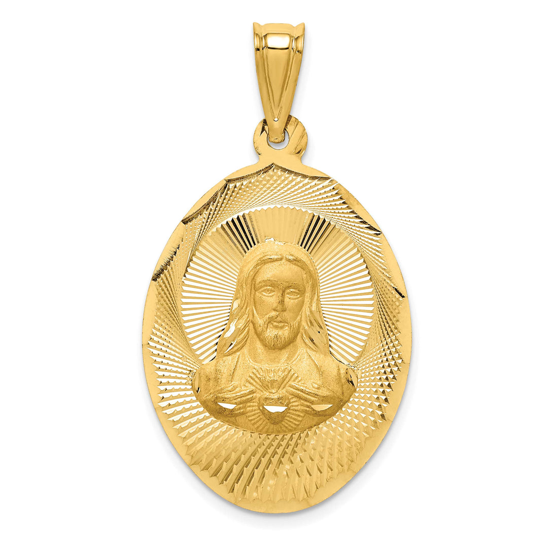 14K Yellow Gold D.C. Large Sagrado Corazon de Jesus Oval Pendant