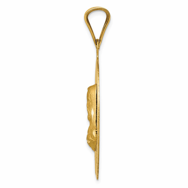 14K Yellow Gold D.C. Large Sagrado Corazon de Jesus Oval Pendant