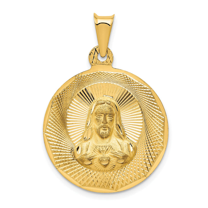 14K Yellow Gold D.C. Large Sagrado Corazon de Jesus Round Pendant