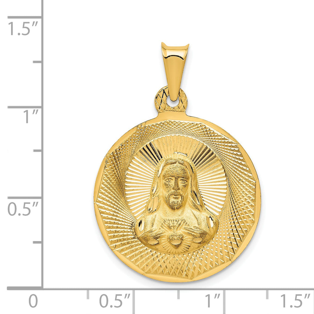 14K Yellow Gold D.C. Large Sagrado Corazon de Jesus Round Pendant