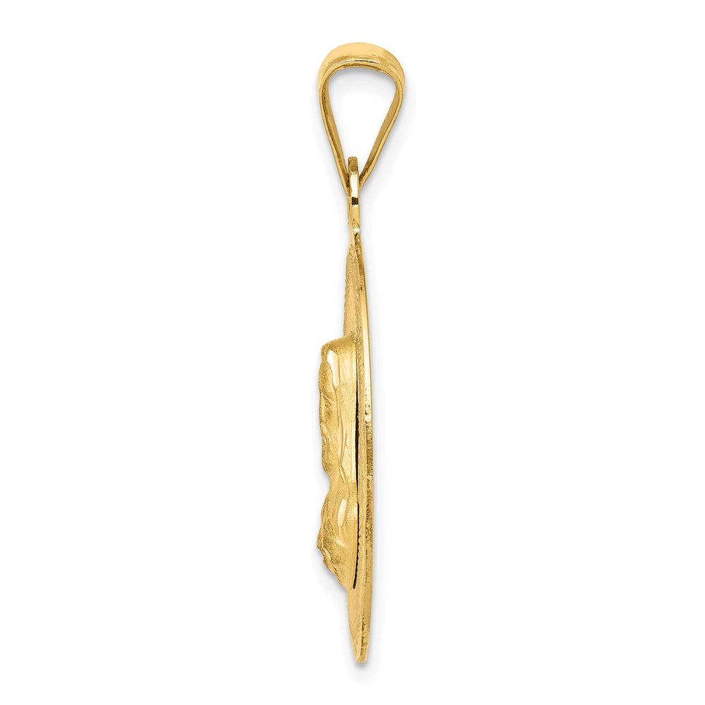 14K Yellow Gold D.C. Large Sagrado Corazon de Jesus Round Pendant