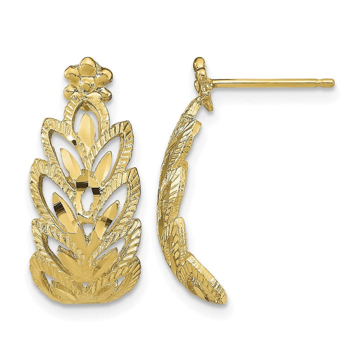 14K Yellow Gold D.C. Leaf Pattern Dangle Post Earrings, view 1 of 4