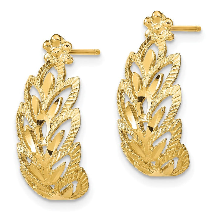 14K Yellow Gold D.C. Leaf Pattern Dangle Post Earrings, view 2 of 4
