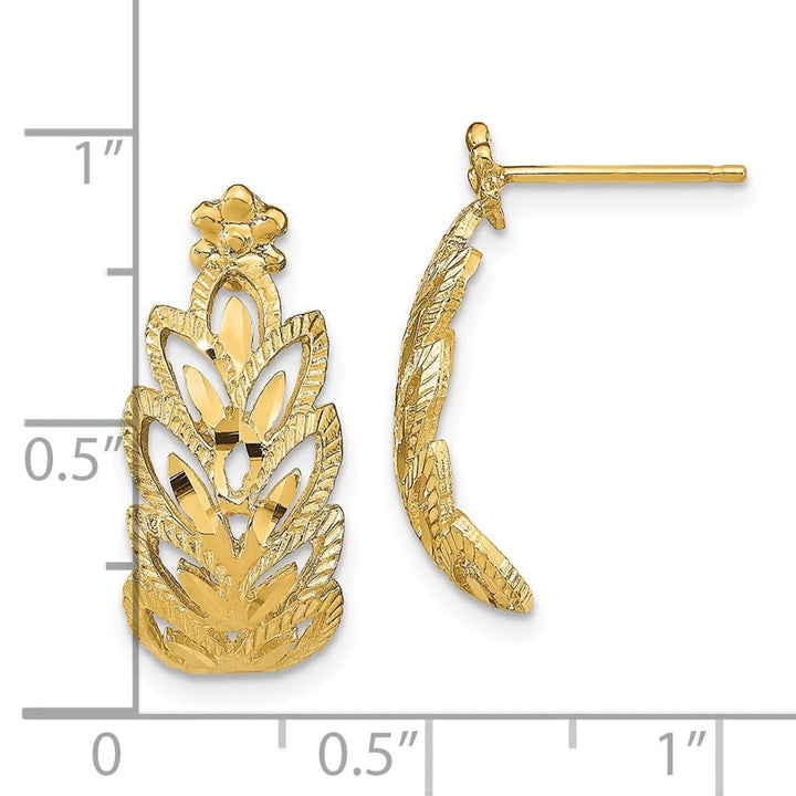 14K Yellow Gold D.C. Leaf Pattern Dangle Post Earrings, view 4 of 4