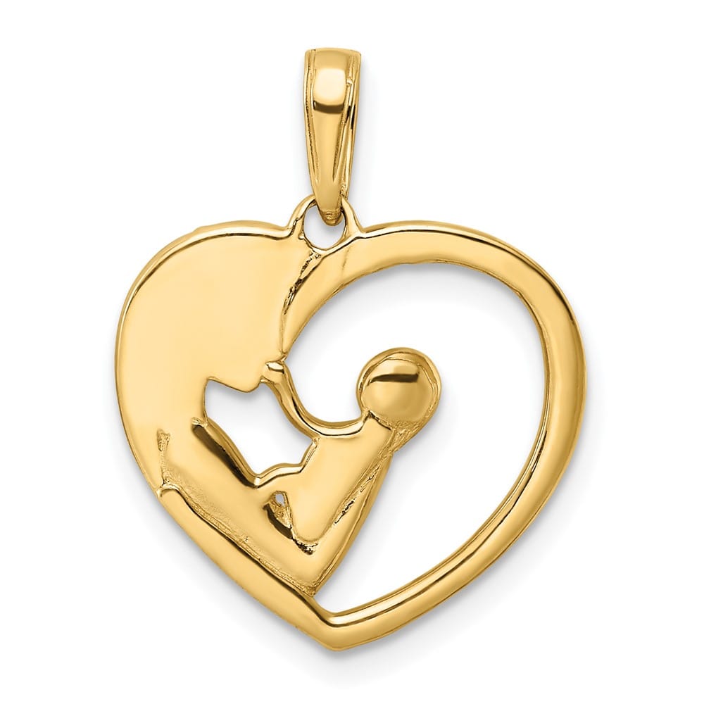 14K Yellow Gold D.C. Mother and Baby Heart Pendant