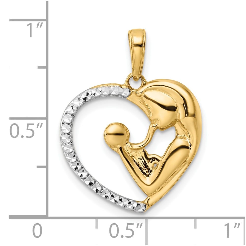 14K Yellow Gold D.C. Mother and Baby Heart Pendant