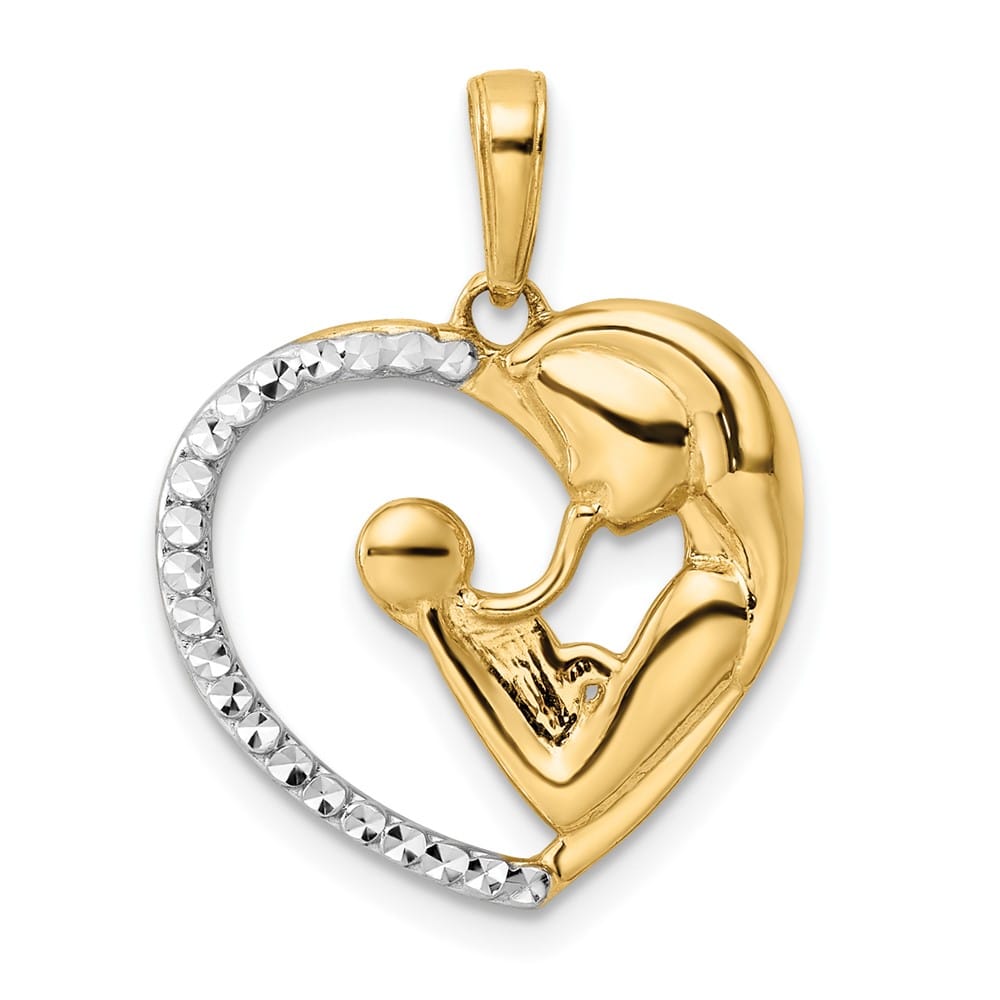 14K Yellow Gold D.C. Mother and Baby Heart Pendant