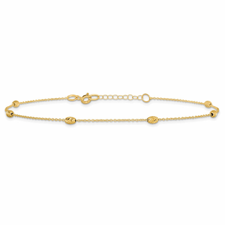 14K Yellow Gold D.C. Oval Beads 6-Station 10 inch Anklet