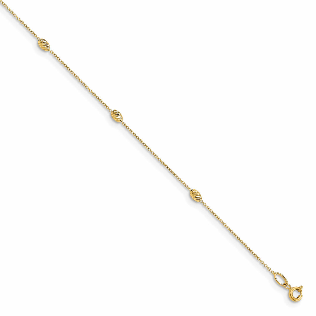 14K Yellow Gold D.C. Oval Beads 6-Station 10 inch Anklet