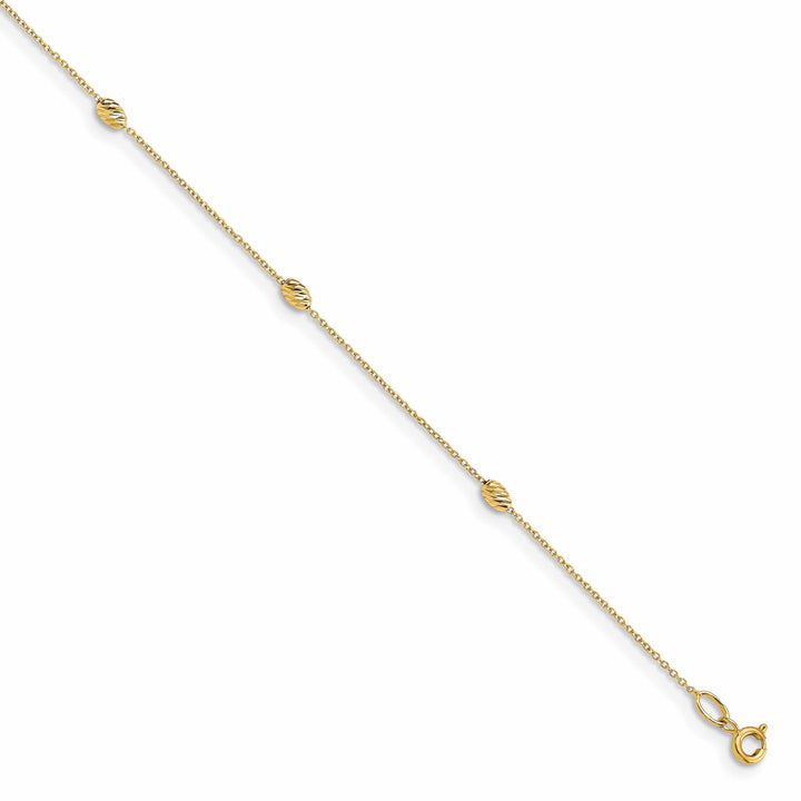 14K Yellow Gold D.C. Oval Beads 6-Station 10 inch Anklet